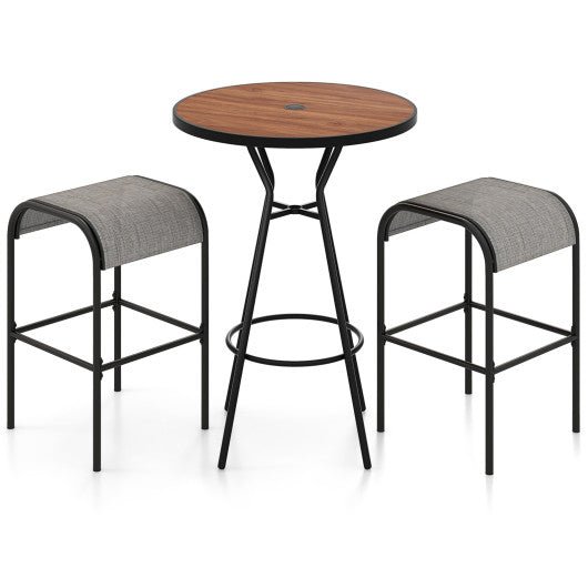  - 3 Pieces Outdoor Round Bar Table Set with 1.6 Inches Umbrella Hole - Outdoor Style Company