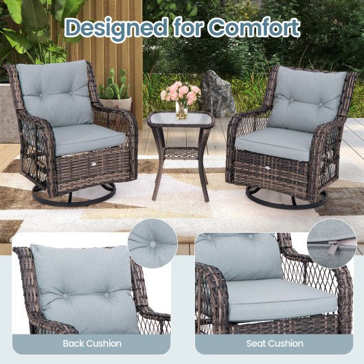  - 3 Pieces Outdoor Swivel Rocker Set with Small Side Table - Outdoor Style Company