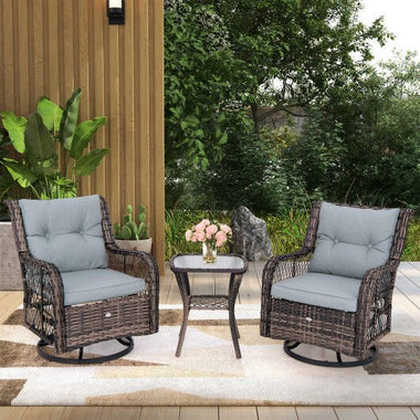  - 3 Pieces Outdoor Swivel Rocker Set with Small Side Table - Outdoor Style Company