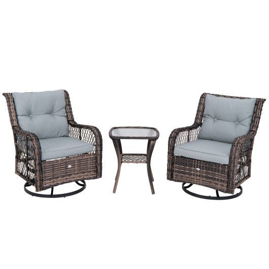  - 3 Pieces Outdoor Swivel Rocker Set with Small Side Table - Outdoor Style Company