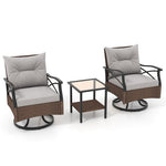  - 3 Pieces Outdoor Swivel Rocking Chairs Set with 2 - Tier Tempered Glass Side Table - Outdoor Style Company