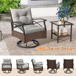  - 3 Pieces Outdoor Swivel Rocking Chairs Set with 2 - Tier Tempered Glass Side Table - Outdoor Style Company