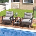  - 3 Pieces Outdoor Swivel Rocking Chairs Set with 2 - Tier Tempered Glass Side Table - Outdoor Style Company