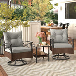  - 3 Pieces Outdoor Swivel Rocking Chairs Set with 2 - Tier Tempered Glass Side Table - Outdoor Style Company