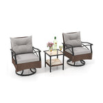  - 3 Pieces Outdoor Swivel Rocking Chairs Set with 2 - Tier Tempered Glass Side Table - Outdoor Style Company