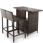  - 3 Pieces Outdoor Wicker Bar Set with 3 Rows Stemware Racks - Outdoor Style Company