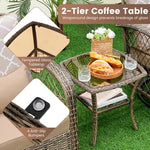  - 3 Pieces Outdoor Wicker Conversation Set with Tempered Glass Coffee Table - Outdoor Style Company