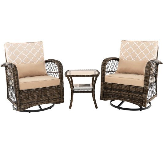  - 3 Pieces Outdoor Wicker Conversation Set with Tempered Glass Coffee Table - Outdoor Style Company