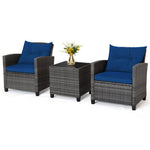  - 3 Pieces Outdoor Wicker Conversation Set with Tempered Glass Tabletop - Outdoor Style Company