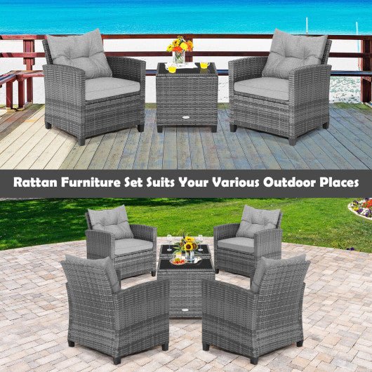  - 3 Pieces Outdoor Wicker Conversation Set with Tempered Glass Tabletop - Outdoor Style Company