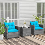  - 3 Pieces Outdoor Wicker Conversation Set with Tempered Glass Tabletop - Outdoor Style Company