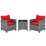  - 3 Pieces Outdoor Wicker Conversation Set with Tempered Glass Tabletop - Outdoor Style Company