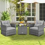  - 3 Pieces Outdoor Wicker Conversation Set with Tempered Glass Tabletop - Outdoor Style Company