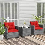  - 3 Pieces Outdoor Wicker Conversation Set with Tempered Glass Tabletop - Outdoor Style Company