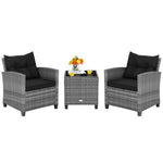  - 3 Pieces Outdoor Wicker Conversation Set with Tempered Glass Tabletop - Outdoor Style Company