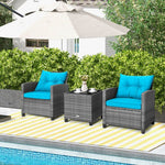  - 3 Pieces Outdoor Wicker Conversation Set with Tempered Glass Tabletop - Outdoor Style Company