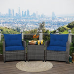  - 3 Pieces Outdoor Wicker Conversation Set with Tempered Glass Tabletop - Outdoor Style Company