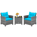  - 3 Pieces Outdoor Wicker Conversation Set with Tempered Glass Tabletop - Outdoor Style Company