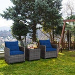  - 3 Pieces Outdoor Wicker Conversation Set with Tempered Glass Tabletop - Outdoor Style Company