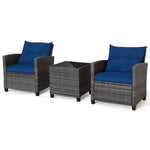  - 3 Pieces Outdoor Wicker Conversation Set with Tempered Glass Tabletop - Outdoor Style Company