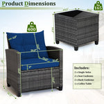  - 3 Pieces Outdoor Wicker Conversation Set with Tempered Glass Tabletop - Outdoor Style Company