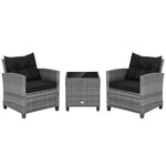  - 3 Pieces Outdoor Wicker Conversation Set with Tempered Glass Tabletop - Outdoor Style Company