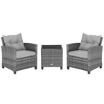  - 3 Pieces Outdoor Wicker Conversation Set with Tempered Glass Tabletop - Outdoor Style Company