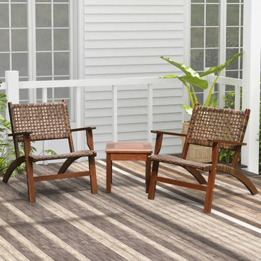  - 3 Pieces Outdoor Wooden Patio Rattan Furniture Set - Outdoor Style Company