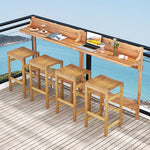  - 3 Pieces Patio Acacia Wood Bar Table Set with Footrest Curved Wood Seat - Outdoor Style Company