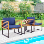  - 3 Pieces Patio Acacia Wood Conversation Set with Cushioned Armchairs - Outdoor Style Company