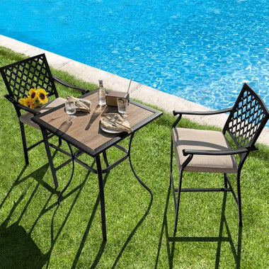  - 3 Pieces Patio Bar Set with 2 Bar Stools and 1 Square Table - Outdoor Style Company