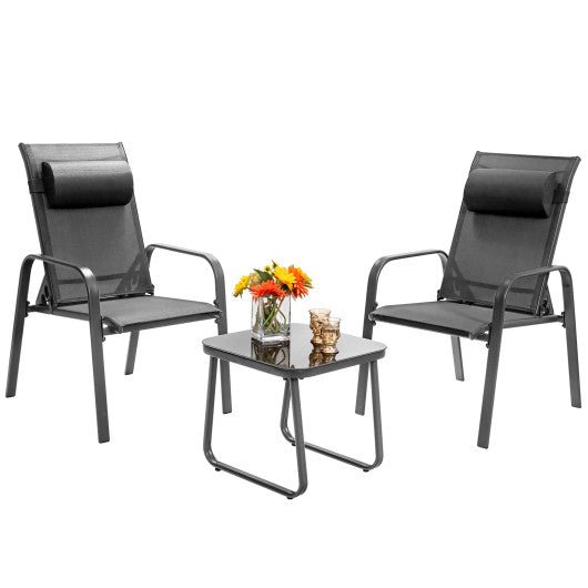  - 3 Pieces Patio Bistro Furniture Set with Adjustable Backrest - Outdoor Style Company