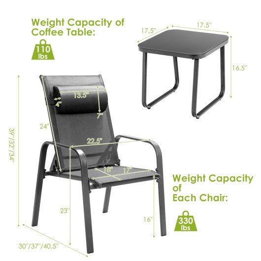  - 3 Pieces Patio Bistro Furniture Set with Adjustable Backrest - Outdoor Style Company