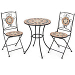  - 3 Pieces Patio Bistro Set with 1 Round Mosaic Table and 2 Folding Chairs - Outdoor Style Company