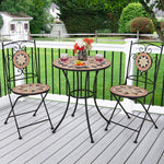  - 3 Pieces Patio Bistro Set with 1 Round Mosaic Table and 2 Folding Chairs - Outdoor Style Company