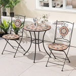  - 3 Pieces Patio Bistro Set with 1 Round Mosaic Table and 2 Folding Chairs - Outdoor Style Company