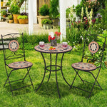  - 3 Pieces Patio Bistro Set with 1 Round Mosaic Table and 2 Folding Chairs - Outdoor Style Company