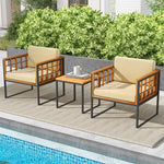  - 3 Pieces Patio Chair Set Acacia Wood Outdoor Sofa Set with Soft Cushions - Outdoor Style Company