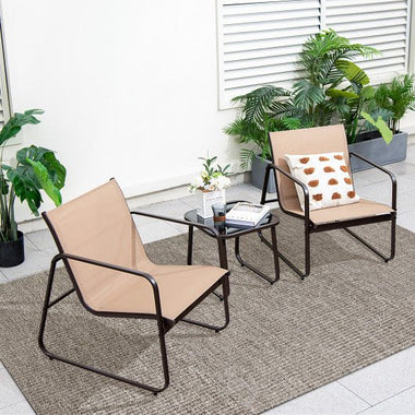  - 3 Pieces Patio Conversation Set with Breathable Fabric and Tabletop - Outdoor Style Company