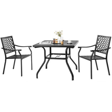  - 3 Pieces Patio Dining Set Stackable Chairs Armrest Table with Umbrella Hole - Outdoor Style Company