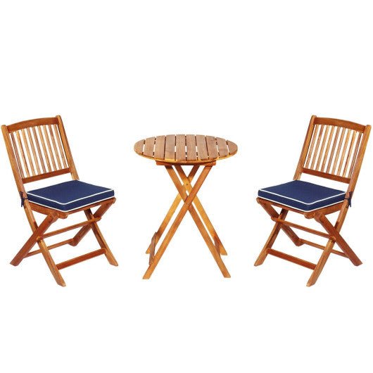  - 3 Pieces Patio Folding Bistro Set with Padded Cushion and Round Coffee Table - Outdoor Style Company