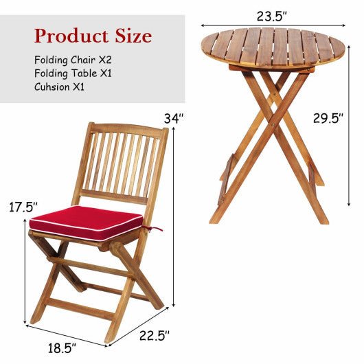  - 3 Pieces Patio Folding Bistro Set with Padded Cushion and Round Coffee Table - Outdoor Style Company