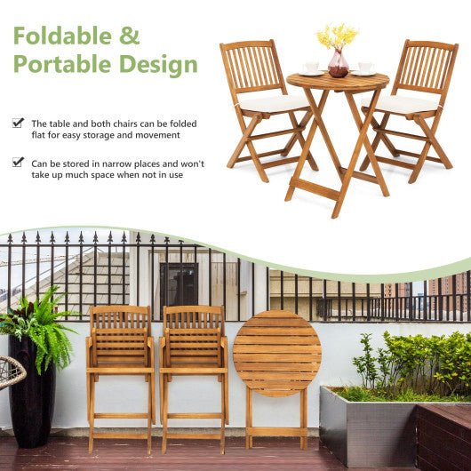  - 3 Pieces Patio Folding Bistro Set with Padded Cushion and Round Coffee Table - Outdoor Style Company