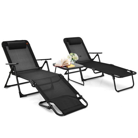  - 3 Pieces Patio Folding Chaise Lounge Set with PVC Tabletop - Outdoor Style Company