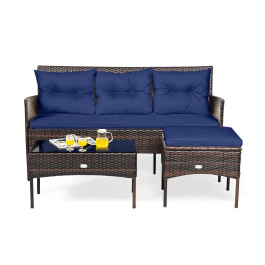  - 3 Pieces Patio Furniture Sectional Set with 5 Cozy Cushions - Outdoor Style Company