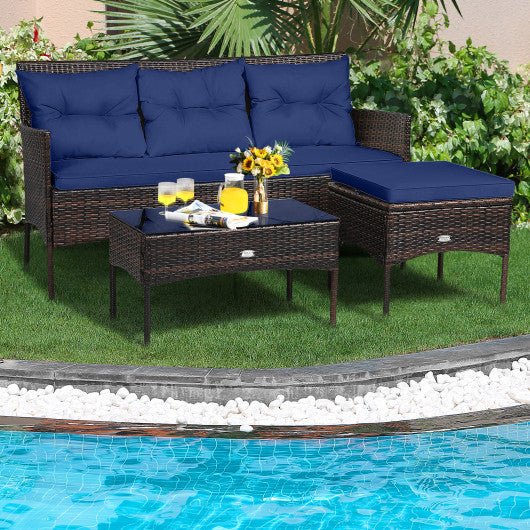  - 3 Pieces Patio Furniture Sectional Set with 5 Cozy Cushions - Outdoor Style Company