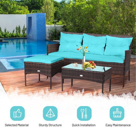  - 3 Pieces Patio Furniture Sectional Set with 5 Cozy Cushions - Outdoor Style Company