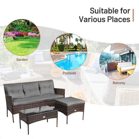  - 3 Pieces Patio Furniture Sectional Set with 5 Cozy Cushions - Outdoor Style Company