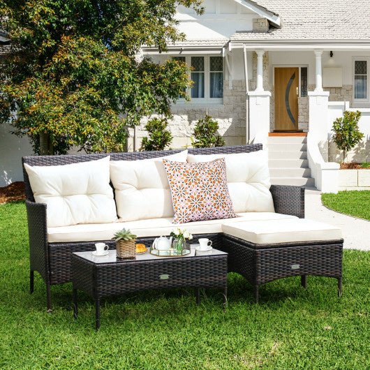  - 3 Pieces Patio Furniture Sectional Set with 5 Cozy Cushions - Outdoor Style Company