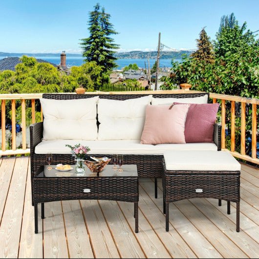  - 3 Pieces Patio Furniture Sectional Set with 5 Cozy Cushions - Outdoor Style Company